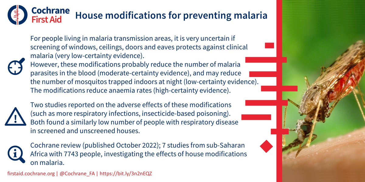 Cochrane First Aid (@cochrane_fa) on Twitter photo Progress in reducing #malaria has stalled. This year's #WorldMalariaDay 🌍 calls for renewed efforts to eradicate malaria🦟
🔎In our latest news item, we spotlight 4 <a href="/CochraneLibrary/">The Cochrane Library</a> #systematicreviews on how laypeople can help prevent malaria: bit.ly/3GfhypB Progress in reducing #malaria has stalled. This year's #WorldMalariaDay 🌍 calls for renewed efforts to eradicate malaria🦟
🔎In our latest news item, we spotlight 4 <a href="/CochraneLibrary/">The Cochrane Library</a> #systematicreviews on how laypeople can help prevent malaria: bit.ly/3GfhypB