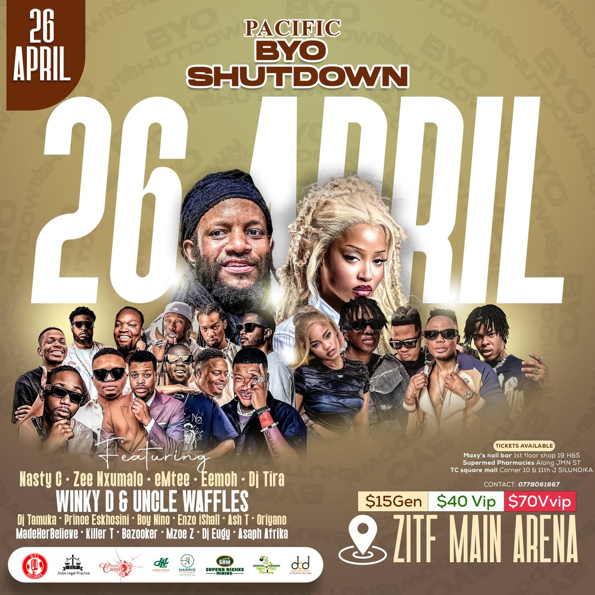 #Byoshutdown_26april2025 
#winkyd #unclewaffles #emtee #eemoh #nastyc #@zeenxumalo #djtira #killert #enzoishall #bazooker #oriyano #djtamuka #boynino #asaph #ashtdj #djeugy #mzoe7 #madeherbelieve #esikhosindj #pacificcrushwz