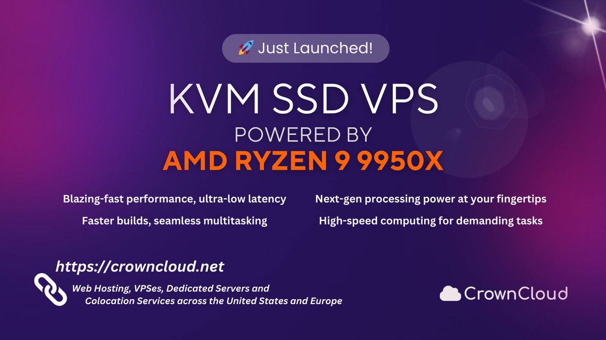 crownclouds's tweet image. Blazing-fast performance, NVMe SSD speed, and full KVM control.
Perfect for devs, gamers, and power users. Deploy in minutes

blog.crowncloud.net/post/announcem…

#Ryzen9950X #KVMVPS #NVMeSSD #FastHosting #CloudPower #VPSDeals #AMDServers #WebHosting #VPS #SSDVPS #ForexVPS #DedicatedResource