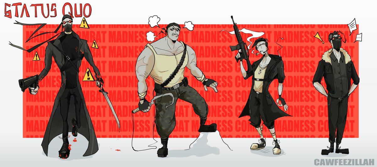 CAWFEEZILLAH's tweet photo. My humanoid designs of the boys. Hopefully I can draw them more consistent now
#madnesscombat https://t.co/vsPu62MGuv