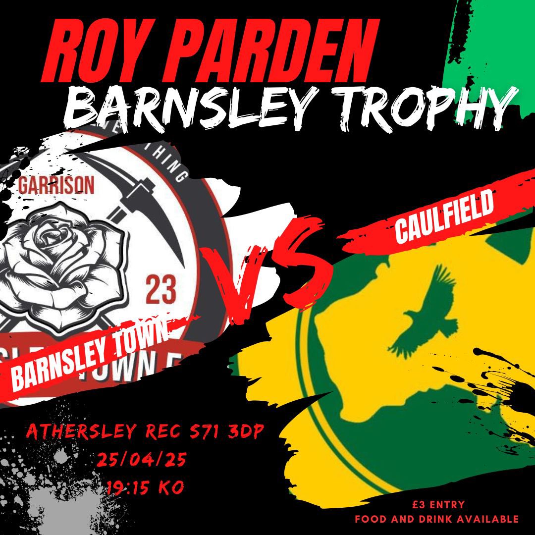 Barnsley And District Sunday League (@barnsleysunday) on Twitter photo π£ MATCHDAY Friday 25th April
π Roy Parden Trophy Semi Final
β½οΈ Barnsley Town v Caulfield
π°οΈ 19:15 kick off
π· Β£3 entry
Thanks to <a href="/AthersleyRecFC/">Athersley Rec FC</a> for hosting ππ»
#Barnsley #BarnsleyFC #BarnsleySunday #SundayLeague <a href="/NonLeagueFix/">NonLeagueFixtures</a> <a href="/SundayLeagueDay/">Sunday League Day</a> <a href="/BarnsleyTownFC/">Barnsley Town FC</a> <a href="/caulfield_fc/">Caulfield FC</a> π£ MATCHDAY Friday 25th April
π Roy Parden Trophy Semi Final
β½οΈ Barnsley Town v Caulfield
π°οΈ 19:15 kick off
π· Β£3 entry
Thanks to <a href="/AthersleyRecFC/">Athersley Rec FC</a> for hosting ππ»
#Barnsley #BarnsleyFC #BarnsleySunday #SundayLeague <a href="/NonLeagueFix/">NonLeagueFixtures</a> <a href="/SundayLeagueDay/">Sunday League Day</a> <a href="/BarnsleyTownFC/">Barnsley Town FC</a> <a href="/caulfield_fc/">Caulfield FC</a>