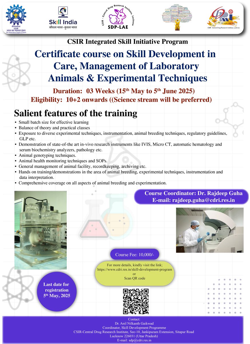 CSIR_CDRI's tweet photo. Under @CsirSkill initiative @CSIR_CDRI
offers two  #SDPs  Mark the dates &amp; Book your space!
@CSIR_IND

@MSDESkillIndia https://t.co/52OLRIwhPq