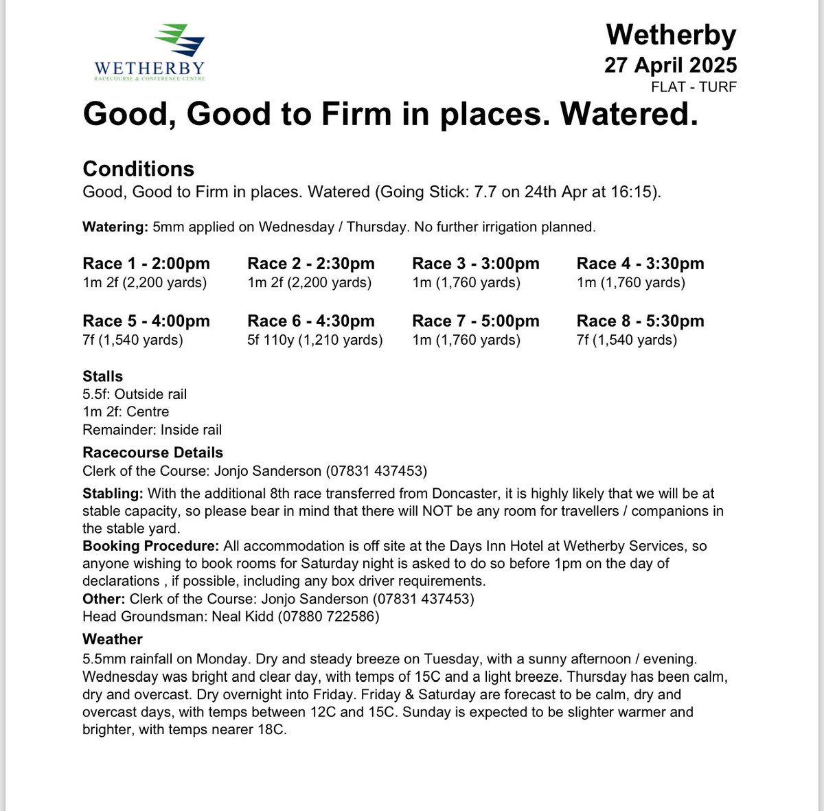 WetherbyRaces's tweet image. Latest ground & weather conditions ahead of declarations for our first flat meeting on Sunday. 👇