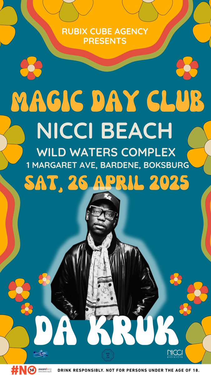 #MagicDayClub2025 <a href="/niccibeach/">niccibeach</a> vibe dealers for  Saturday 26 April 2025 

🎫: webtickets.co.za/v2/event.aspx?…
📍: Nicci Beach, Wildwaters Complex, 1 Margaret Avenue, Bardene, Boksburg

#MagicDayClub2025 at a beach near you!

#MDC25
#MDC2025
#ProtectTheVibes
#RubixCubeAgency