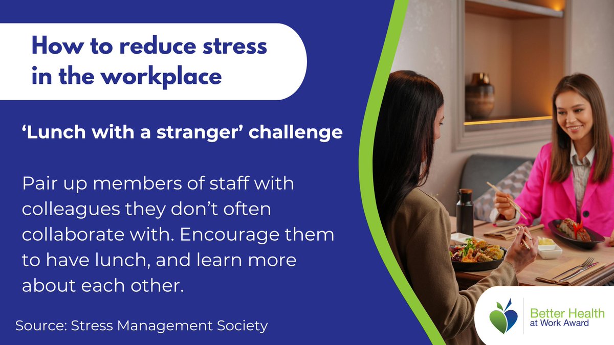The 'Lunch with a stranger' challenge is a great way to encourage staff to connect with others, who they may not usually work with 💙

By encouraging these connections, you’re helping to reduce workplace stress and are cultivating a more supportive and collaborative environment.
