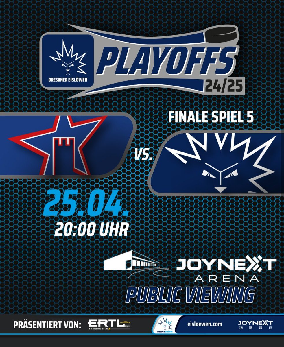 Spieltag! 
Ab 20:00 Uhr können wir Clubgeschichte schreiben, dafür müssen wir in Spiel 5 der Finalserie gegen die Ravensburg Towerstars aber nochmal mindestens 60 Minuten alles reinhauen - auf geht's Löwen! 💙🤍

#EislöwenRudel #DresdnerEislöwen #RVTvsDRE