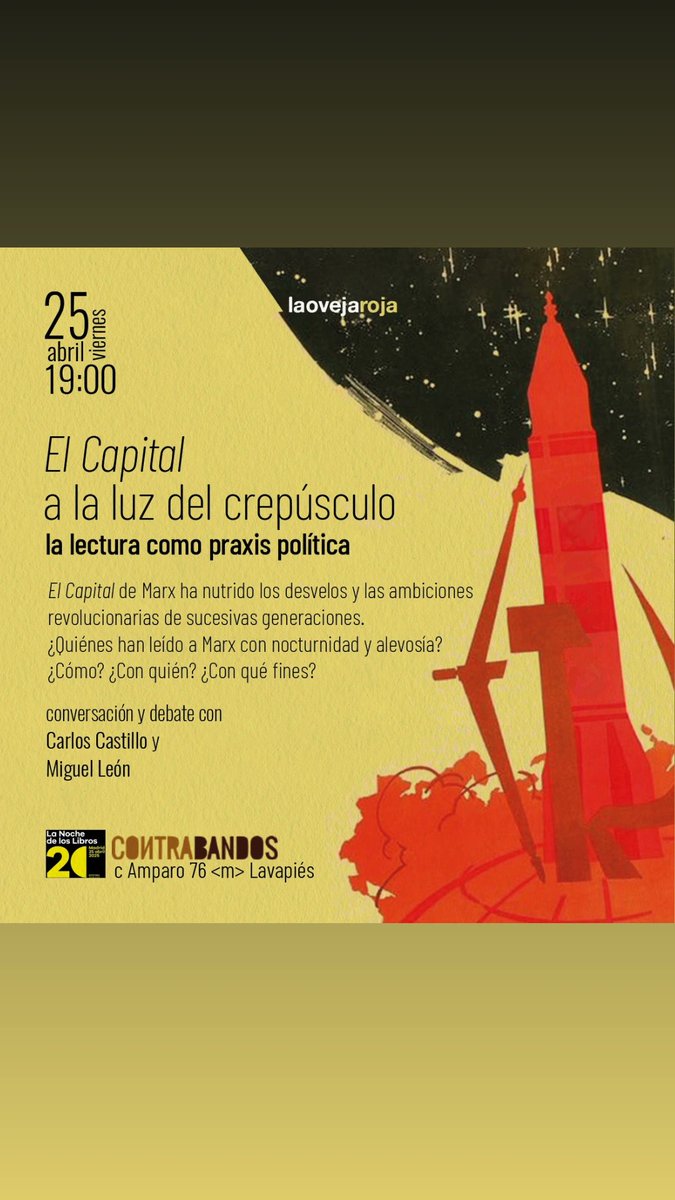 Esta tarde nos vemos en <a href="/100Contrabandos/">Contrabandos</a> con <a href="/LaOvejaRojaEdit/">La Oveja Roja, ed.</a>. Planazo antes de las cañas de los viernes.