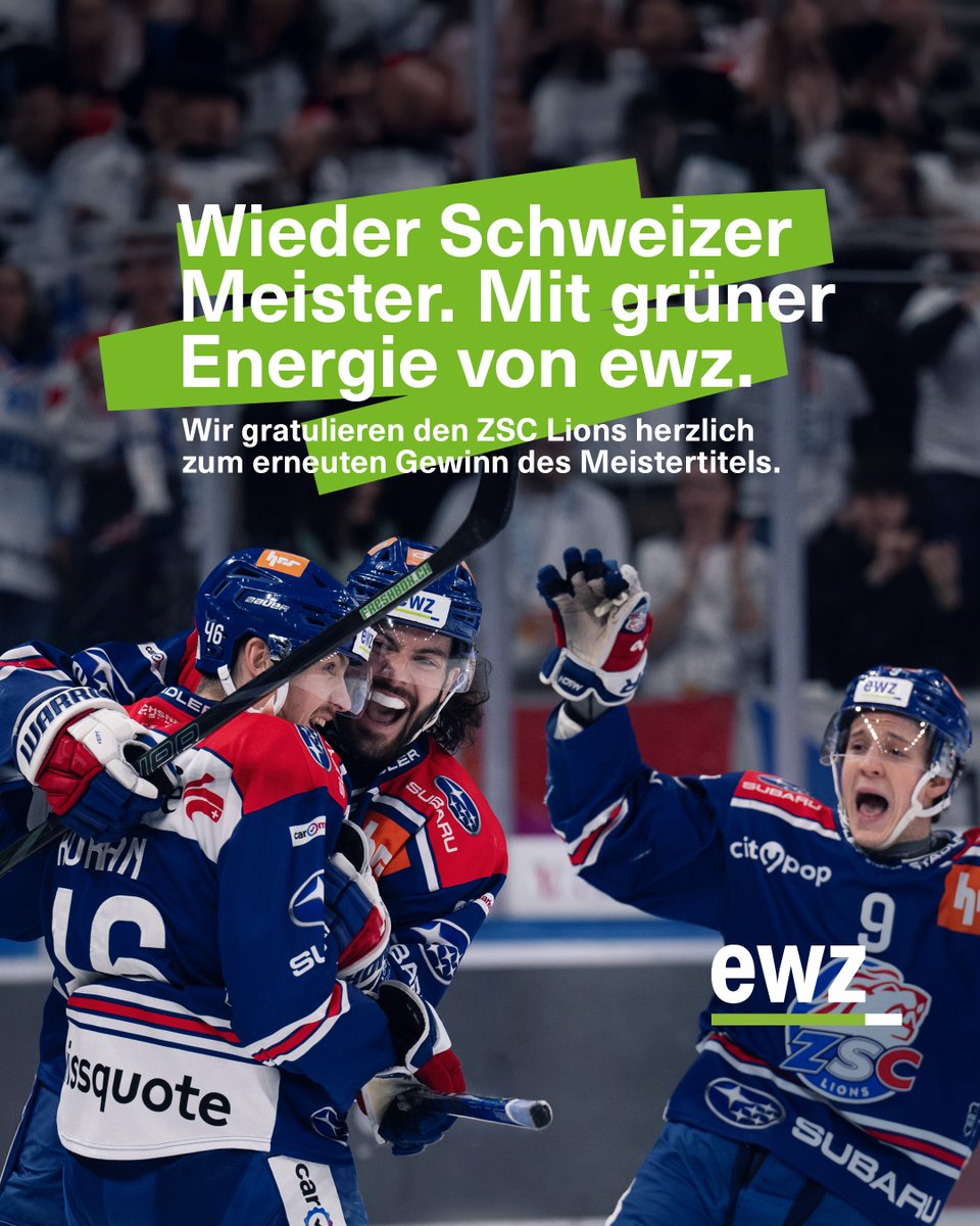 Was für ein packendes Finale! Die <a href="/zsclions/">ZSC Lions</a> haben sich durchgesetzt und den elften Meistertitel geholt!🏆🎉

Als Hauptsponsor und Klimapartner der ZSC Lions bedanken wir uns auch bei allen Fans für ihre leidenschaftliche Unterstützung während der gesamten Saison.🔵⚪🔴