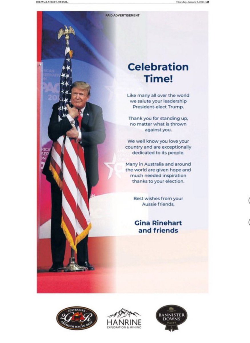 madameshawshank's tweet photo. @PhillipAdams_1 The founder of The Trumpettes, behind Farage, calls #GinaRinehart Australia’s Donald #Trump.
#auspol
#TemuTrump
#VoteDuttonGetTrump
#DuttonIsDangerous
#DontRiskDutton
#Election2025 https://t.co/KklQCLqnhU