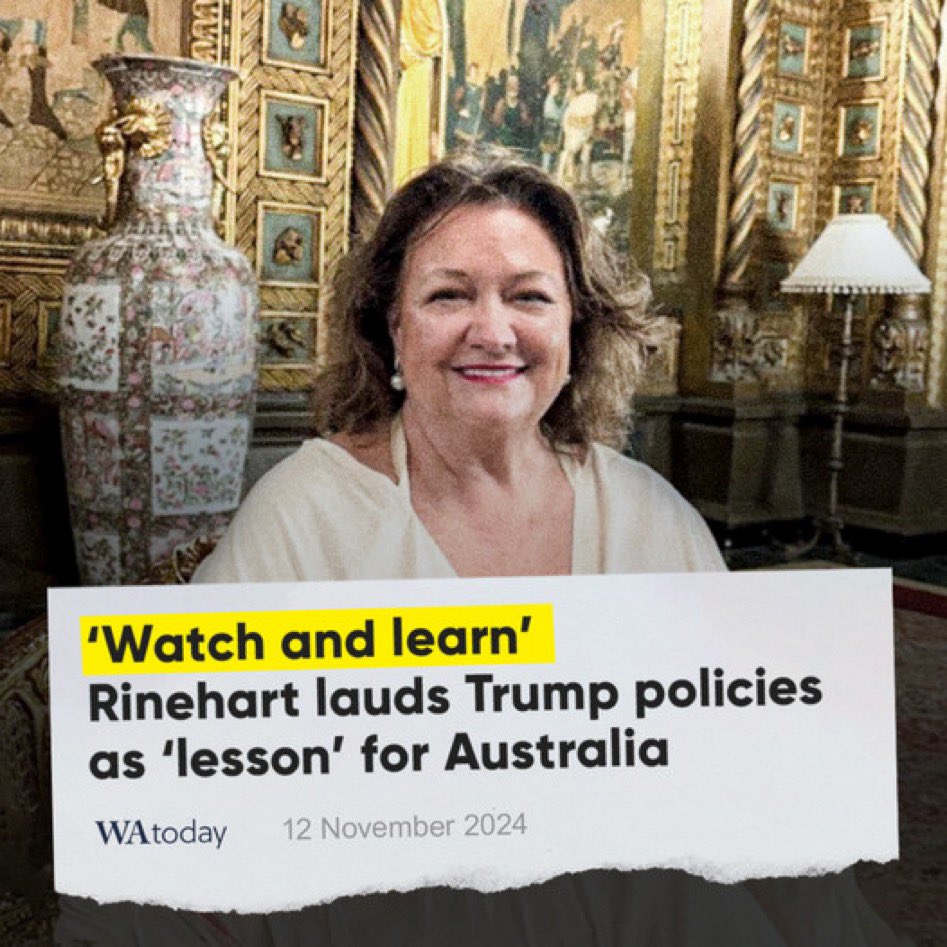 madameshawshank's tweet photo. @PhillipAdams_1 The founder of The Trumpettes, behind Farage, calls #GinaRinehart Australia’s Donald #Trump.
#auspol
#TemuTrump
#VoteDuttonGetTrump
#DuttonIsDangerous
#DontRiskDutton
#Election2025 https://t.co/KklQCLqnhU