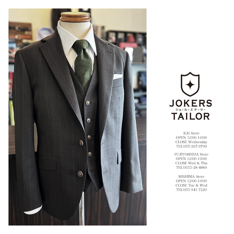 ストライプ幅のピッチが広いブリティッシュ感漂うストライプのスリーピース。
クラシカルな印象を与えるのに加え、力強さを感じさせる１着となりました。

jokerstailor.com
#オーダーメイド専門店 “ #ジョーカーズテーラー ”