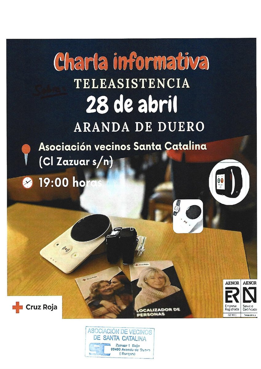 Cruz Roja Aranda ofrece una charla informativa sobre Teleasistencia, un servicio pensado para personas mayores que viven solas y quieren sentirse más seguras en su hogar.
Descubre cómo funciona, a quién va dirigido arandahoy.com/.../cruz-roja-…
📷 Entrada libre y gratuita.