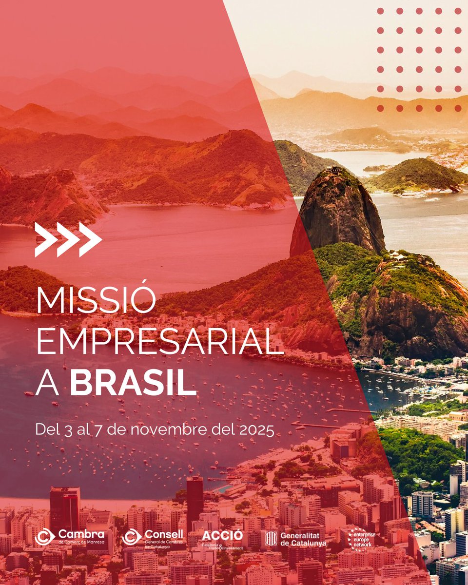 Cambramanresa (@cambramanresa) on Twitter photo 🇧🇷 Convocatòria oberta per a la missió empresarial a #Brasil
📅 Del 3 al 7 de novembre
📩 Més informació a mrodriguez@cambramanresa.org
#cambramanresa #export #comerçinternacional 🇧🇷 Convocatòria oberta per a la missió empresarial a #Brasil
📅 Del 3 al 7 de novembre
📩 Més informació a mrodriguez@cambramanresa.org
#cambramanresa #export #comerçinternacional