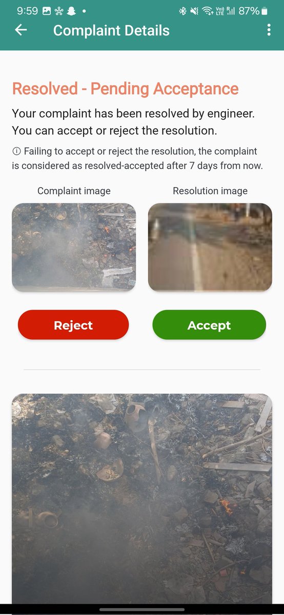 rkeccentric's tweet photo. Reported open burning of plastic waste beside our house on the Swachhata app, but the issue was falsely marked as resolved with an unrelated photo of a clean road. This is unacceptable. How is this allowed? @CPCB_OFFICIAL @GreaterJaipur @byadavbjp @SwachhBharatGov @MoHUA_India https://t.co/SjEnFf78KA