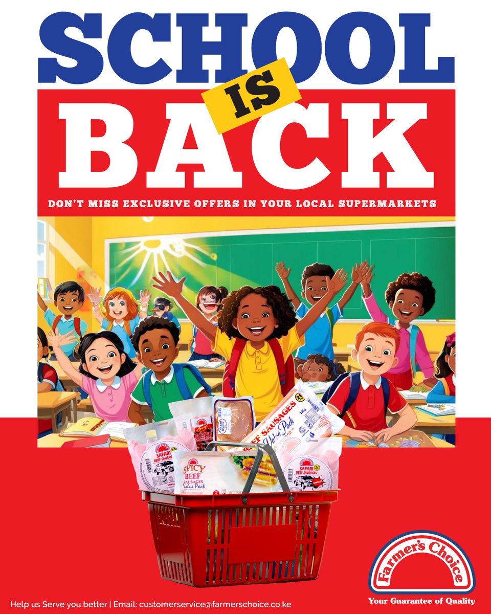 Get your little ones ready for success with Farmer’s Choice.
Buy 1 Beef Value Pack + 2 Nyama Bites and walk away with. FREE back to school gift!
Offer available at selected supermarkets countrywide. #GottaLovePork
#FarmersChoiceKe #BackToSchool #SnackTimeWithFarmersChoice