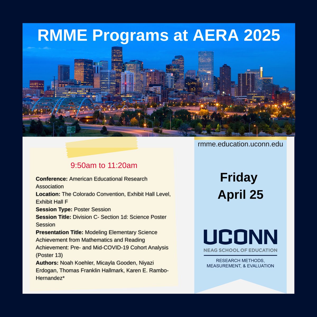 UConn_RMME's tweet photo. Join RMME for these awesome #Friday sessions at #AERA2025 and #NCME2025 in #Denver!​

https://t.co/sA8EfwIDCe​
#UConn #Online #Research #Methods #Measurement #Evaluation​

@UConnNeag @AERA_EdResearch @NCME38 https://t.co/yt1x1ED5KG
