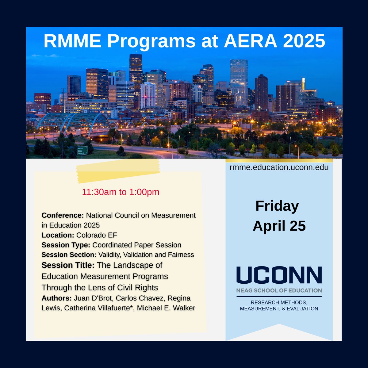 UConn_RMME's tweet photo. Join RMME for these awesome #Friday sessions at #AERA2025 and #NCME2025 in #Denver!​

https://t.co/sA8EfwIDCe​
#UConn #Online #Research #Methods #Measurement #Evaluation​

@UConnNeag @AERA_EdResearch @NCME38 https://t.co/yt1x1ED5KG