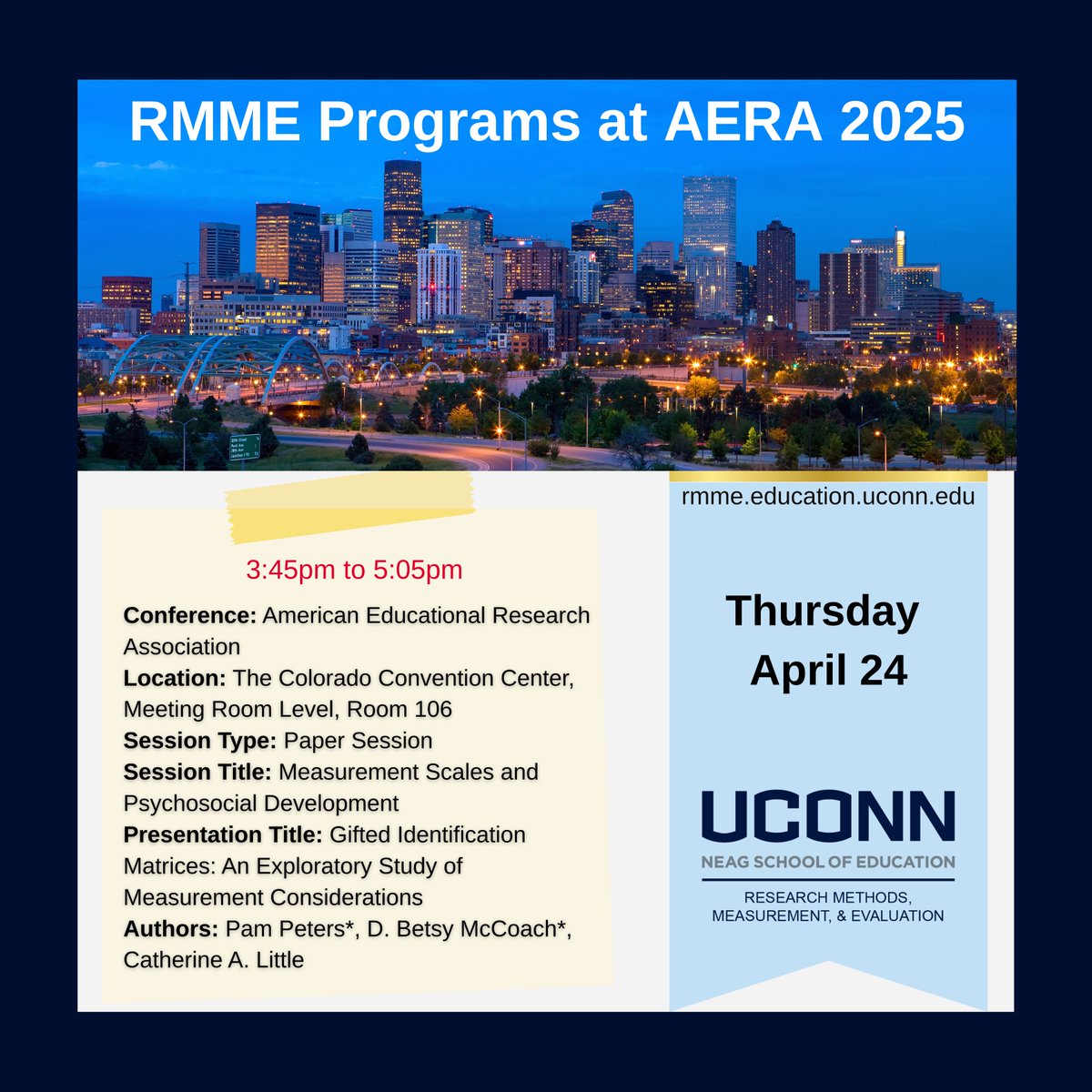 UConn_RMME's tweet photo. #Thursday at #AERA2025 and #NCME2025 in #Denver with the RMME Community!​

https://t.co/sA8EfwIDCe​
#UConn #Online #Research #Methods #Measurement #Evaluation​

@UConnNeag @AERA_EdResearch @NCME38 https://t.co/33W59rofgY