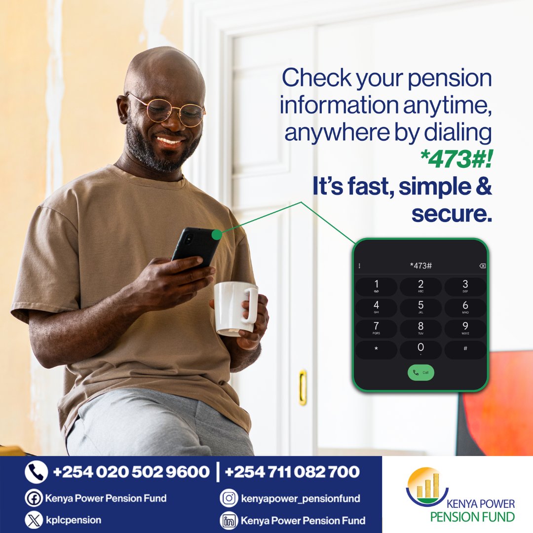kplcpension's tweet image. Access your pension information anytime, anywhere! Dial the code to check your details quickly and easily.​​

#Echannels #USSDCode #KenyaPowerPensionFund