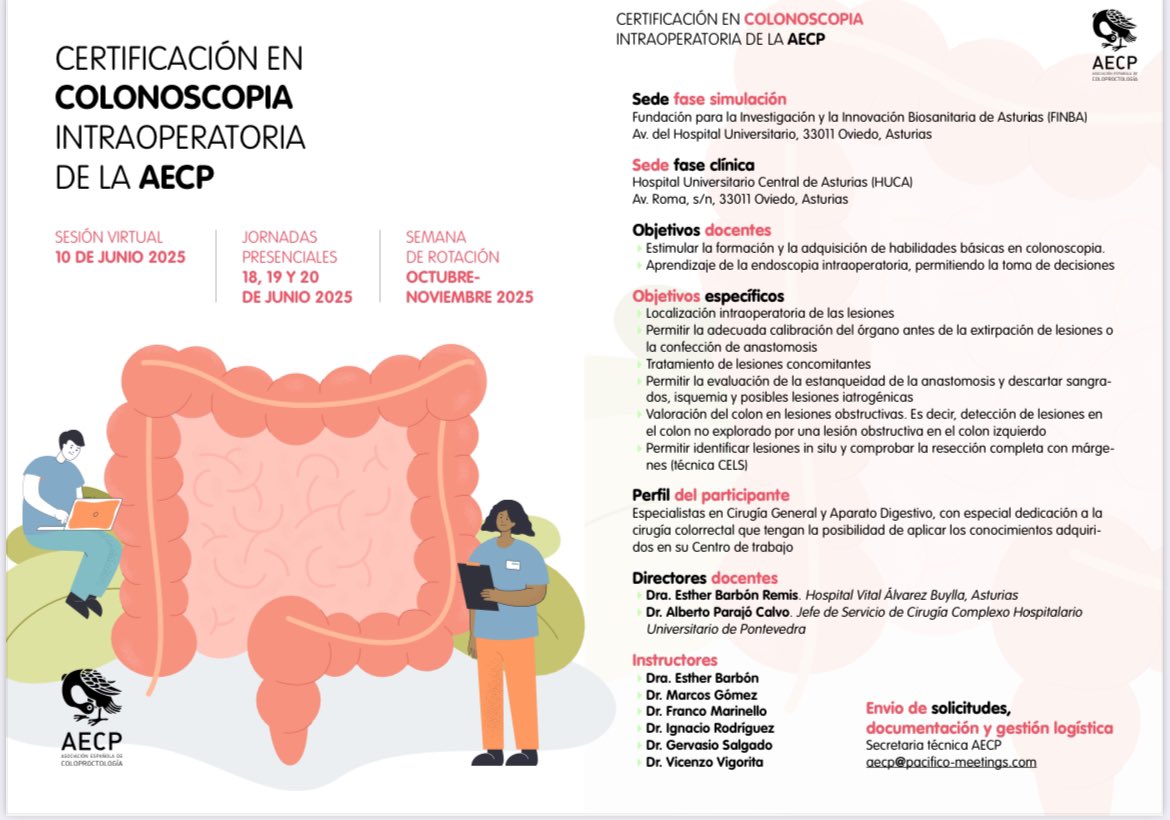 Esther Barbon (@barbon_esther) on Twitter photo Certificación en colonoscopia intraoperatoria. Una fuerte apuesta por la endoscopia para cirujanos de la AECP. Oportunidad para conseguir una de las becas antes del día 13 de mayo. Te lo vas a perder?. <a href="/AECP_FAECP/">AECP</a> <a href="/francomarinello/">Franco Marinello</a> <a href="/M_GomezRuiz/">Marcos Gomez Ruiz</a> <a href="/VVigorita/">Vincenzo Vigorita MD, PhD, EBSQ-c, FACS</a> <a href="/AlbertoParajo/">Alberto Parajó</a> Certificación en colonoscopia intraoperatoria. Una fuerte apuesta por la endoscopia para cirujanos de la AECP. Oportunidad para conseguir una de las becas antes del día 13 de mayo. Te lo vas a perder?. <a href="/AECP_FAECP/">AECP</a> <a href="/francomarinello/">Franco Marinello</a> <a href="/M_GomezRuiz/">Marcos Gomez Ruiz</a> <a href="/VVigorita/">Vincenzo Vigorita MD, PhD, EBSQ-c, FACS</a> <a href="/AlbertoParajo/">Alberto Parajó</a>