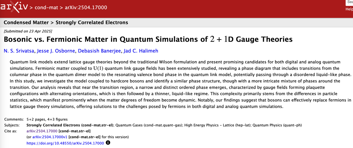 Jad C. Halimeh (@jchalimeh) on Twitter photo 🚨New paper📜 arxiv.org/abs/2504.17000. We ask when is the matter quantum statistics important in quantum simulating a 2+1D lattice gauge theory (LGT), and we answer it in this paper for 2+1D U(1) LGTs.
<a href="/ERC_Research/">European Research Council (ERC)</a>
<a href="/MCQST_cluster/">Munich Center for Quantum Science and Technology</a>
<a href="/LMU_Muenchen/">Universität München</a>
<a href="/MPI_Quantum/">Max Planck Institute of Quantum Optics</a>
<a href="/maxplanckpress/">Max Planck Society</a> 🚨New paper📜 arxiv.org/abs/2504.17000. We ask when is the matter quantum statistics important in quantum simulating a 2+1D lattice gauge theory (LGT), and we answer it in this paper for 2+1D U(1) LGTs.
<a href="/ERC_Research/">European Research Council (ERC)</a>
<a href="/MCQST_cluster/">Munich Center for Quantum Science and Technology</a>
<a href="/LMU_Muenchen/">Universität München</a>
<a href="/MPI_Quantum/">Max Planck Institute of Quantum Optics</a>
<a href="/maxplanckpress/">Max Planck Society</a>