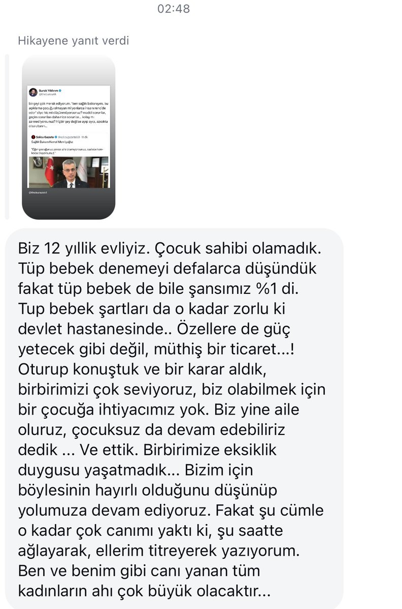 ‘çocuk olmazsa aile olmaz’ diyen sağlık bakanına çocuğu olmayan 12 yıllık evli bir kadının gece 3’te ağlayarak verdiği cevap. okuyun, utanırsınız belki…