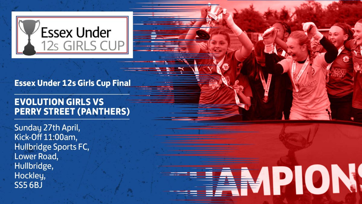 EssexCountyFA's tweet photo. There are just two days until @FCEvolution2022 and @Perrystfc (Panthers) meet in the final of the #Essex #Under12sGirlsCup on Sunday 27th April 2025, which will kick-off at 11:00am at @HullbridgeFC. Come along and cheer on the finalists! https://t.co/OAhVp4QDP4