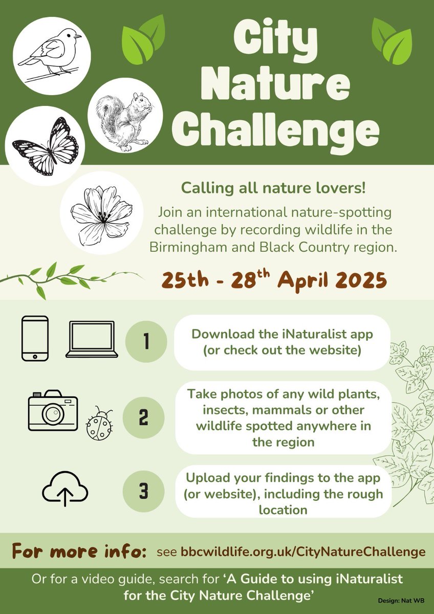 Today is the first day of City Nature Challenge 2025, an event looking to record nature sightings across Dudley borough. 
Follow the link below to join iNaturalist and help record wildlife in Dudley
inaturalist.org/.../city-natur…
