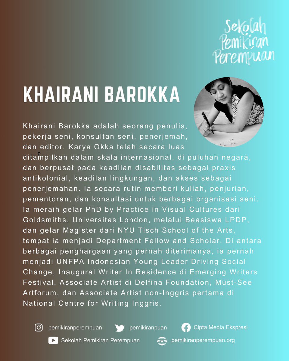 Pertemuan #sekolahpemikiranperempuan 2025 minggu ini mengangkat topik “Menyoal Tatapan” bersama pembicara tamu Khairani Barokka #Feminism #ruangbelajarperempuan #lintasbatas