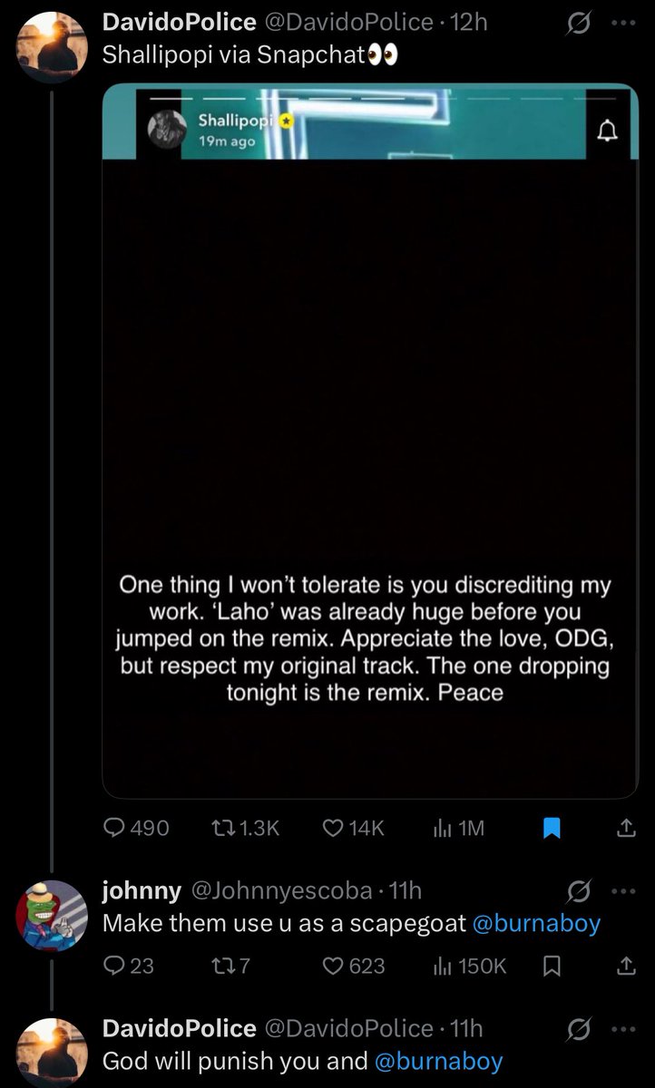 Alaba589's tweet photo. Burna boy wan claim shallipopi song kè 🥶  Shallipopi rush come out say nah just remix ooo, the main Laho song don blow tey tey 😂😂

TwitterNG reactions 🤣 Nah that “odogwu please” dey muzz me😂😂🤣🤣 https://t.co/ZhbTnEt8dL