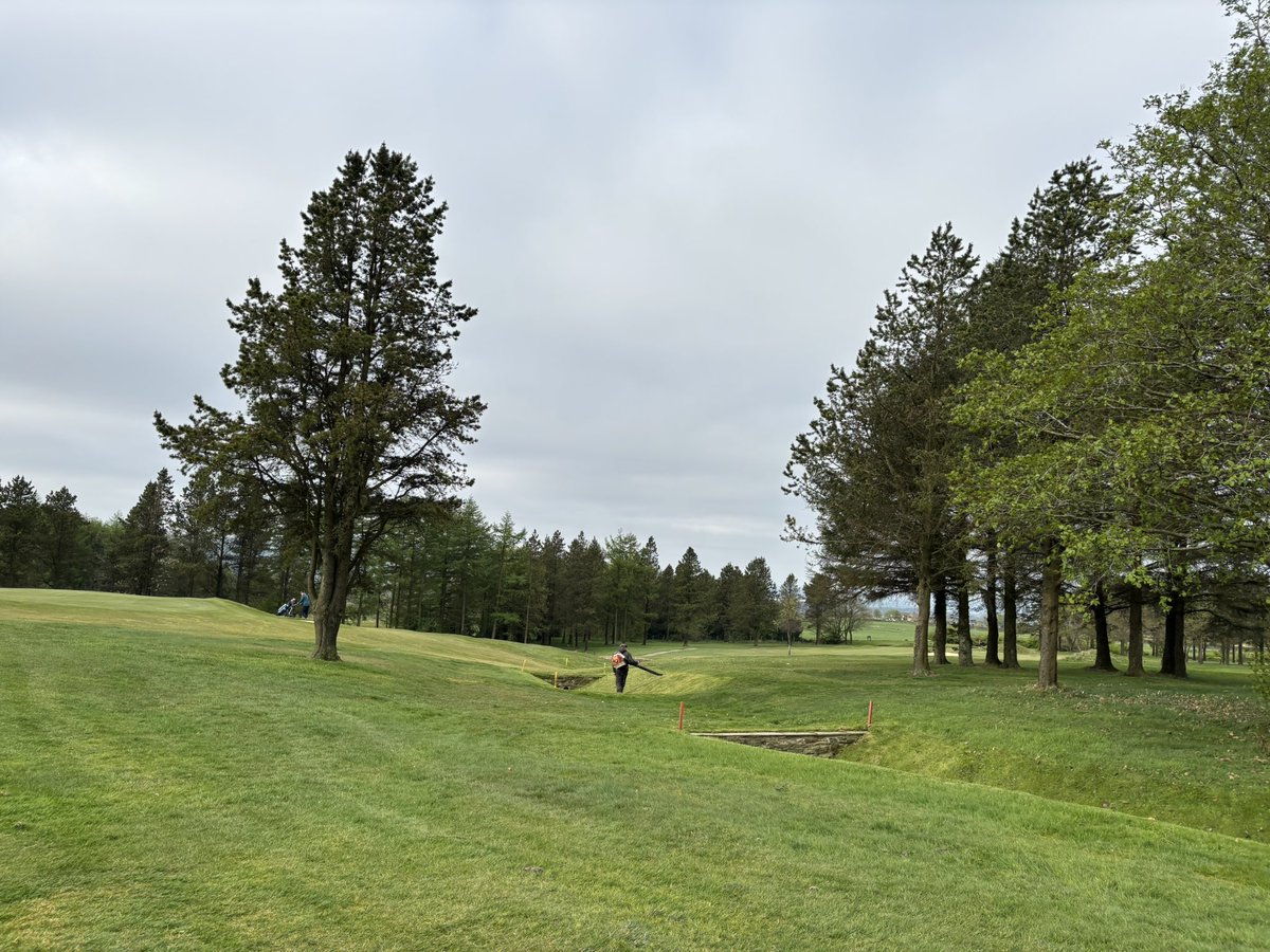 Blanket weed kill on path edges, tree bases and walls. Ditches strimmed. Concentrating now on tidying up the edges around the course.