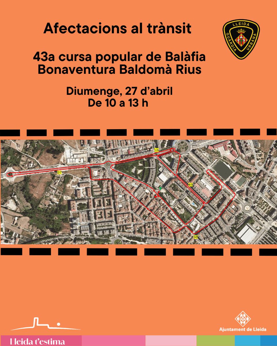 Guàrdia Urbana de Lleida (@gurbanalleida) on Twitter photo ⚠️Afectacions i recomanacions de trànsit amb motiu de la Cursa de Balàfia
La <a href="/gUrbanaLleida/">Guàrdia Urbana de Lleida</a> ordenarà el trànsit aquest diumenge per minimitzar l’afectació durant l’esdeveniment i garantir la seguretat de tota la ciutadania
Informa-te'n 👉ja.cat/daVVK ⚠️Afectacions i recomanacions de trànsit amb motiu de la Cursa de Balàfia
La <a href="/gUrbanaLleida/">Guàrdia Urbana de Lleida</a> ordenarà el trànsit aquest diumenge per minimitzar l’afectació durant l’esdeveniment i garantir la seguretat de tota la ciutadania
Informa-te'n 👉ja.cat/daVVK