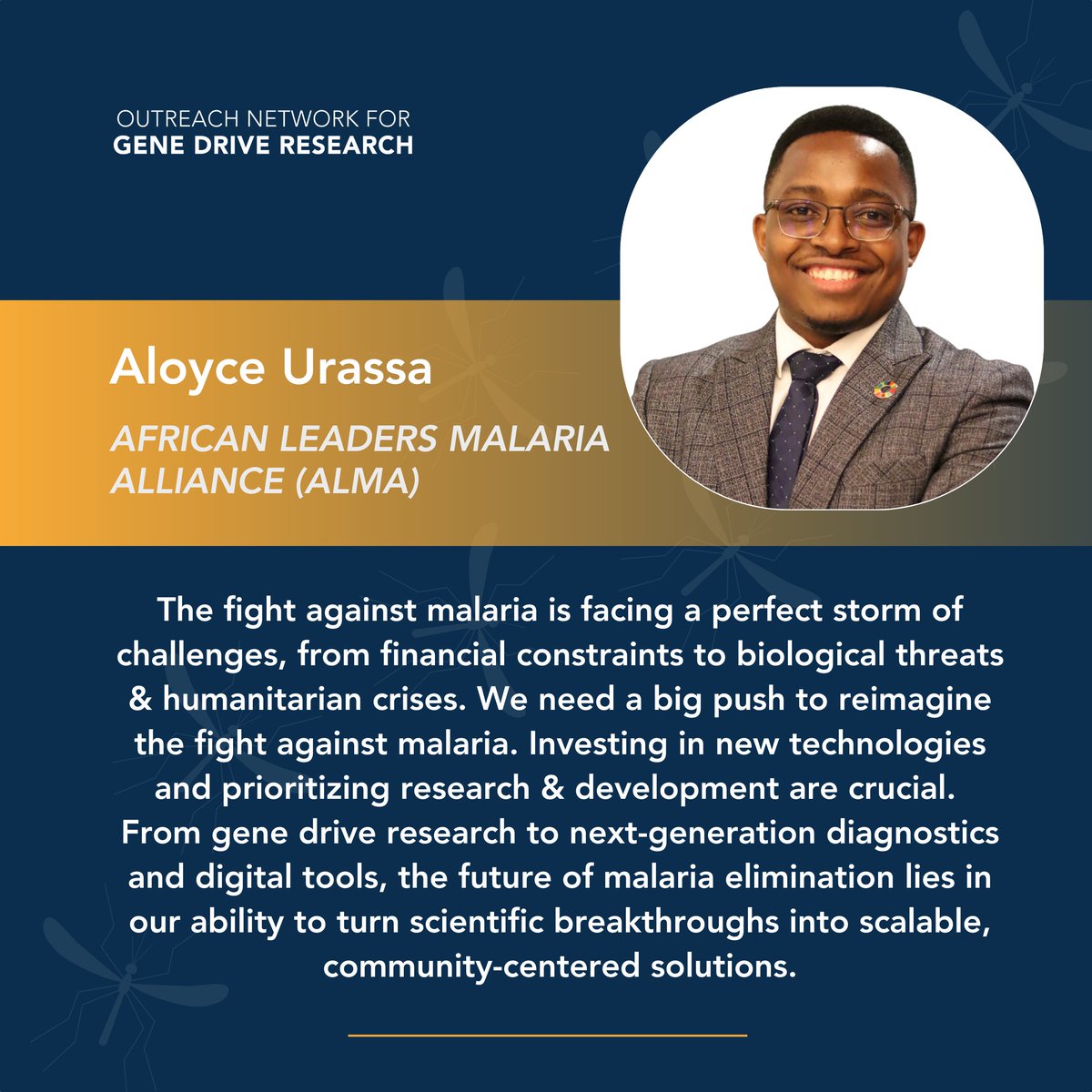 This #WorldMalariaDay, <a href="/AloyceUrassa/">Aloyce Urassa</a> <a href="/ALMA_2030/">African Leaders Malaria Alliance (ALMA)</a> reminds us that we need a big push to reimagine the fight against #malaria, which still kills nearly 600,000 people every year🦟 🌍 

#WMD2025 #MalariaEndsWithUs