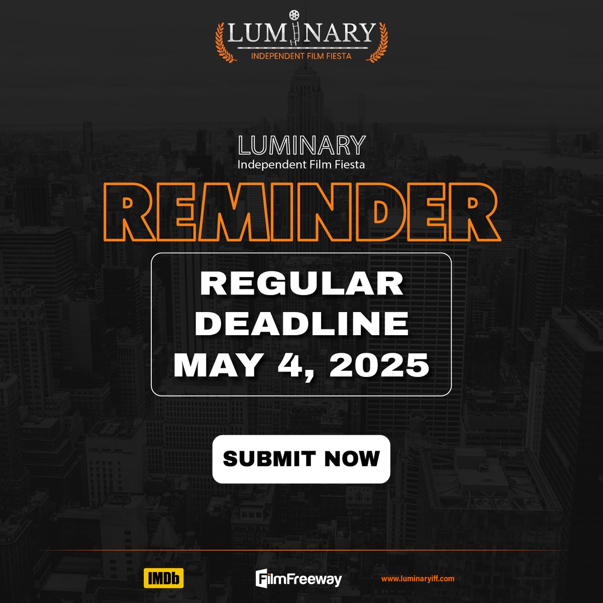 Our regular deadline is just 8 days away! It's on this 4th May! Don't miss the opportunity to reserve your spot at our festival at the earliest! Submit your projects now - filmfreeway.com/LuminaryIndepe…

#FilmFestival #Directors #MovieMakers #Cinéma #París #RegularDeadline #Deadline