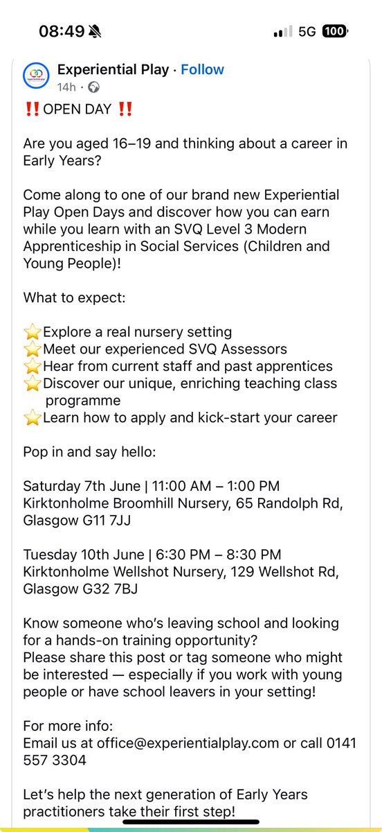 Michelle Kershaw (@michellekersha7) on Twitter photo Are you leaving school this year and interested in an MA with Early Yrs π#TowardsBetterFutures β¦<a href="/TBF_Glasgow/">Towards Better Futures</a>β© Are you leaving school this year and interested in an MA with Early Yrs π#TowardsBetterFutures β¦<a href="/TBF_Glasgow/">Towards Better Futures</a>β©