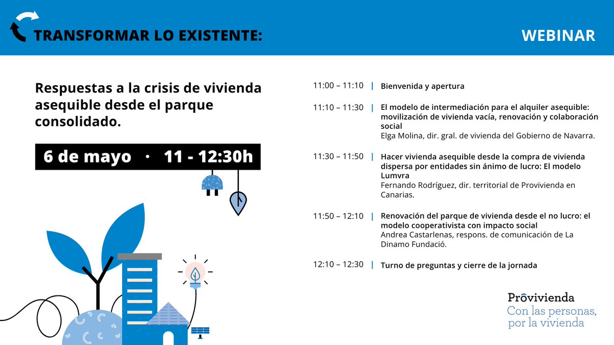 La crisis de vivienda afecta cada vez a más personas... Y para afrontarla es clave tomar medidas que le den solución con celeridad.

📅 El 6 de mayo conoceremos algunas iniciativas que se están desarrollando desde el parque construido.↓

🎟️ Inscríbete en provivienda.org/webinar-crisis…