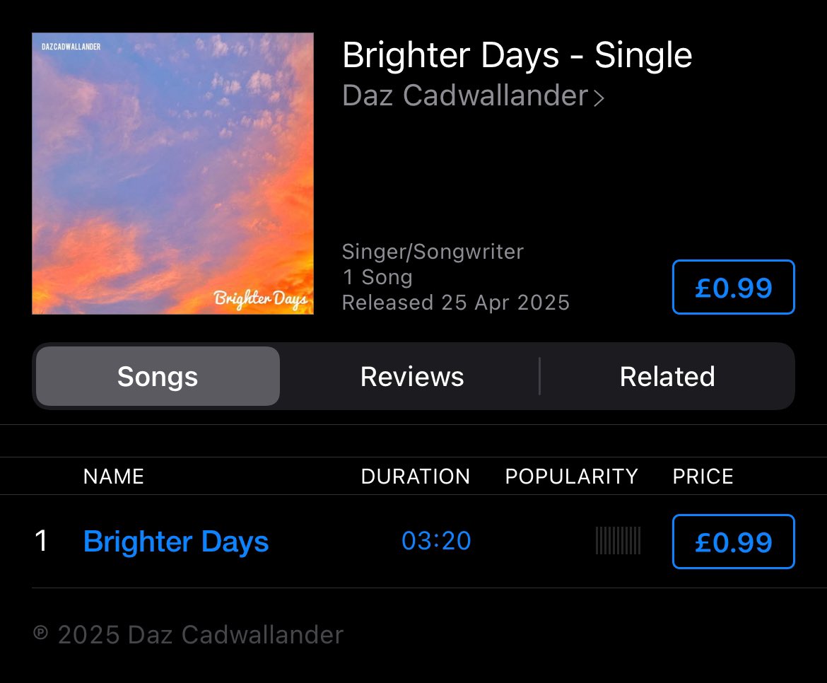 Brighter Days is now available to buy on iTunes! Purchases such as this help us independent artists push up the chart places so if you have a spare £0.99 and want to help a local musician out you can order on the old iTunes app 🧡