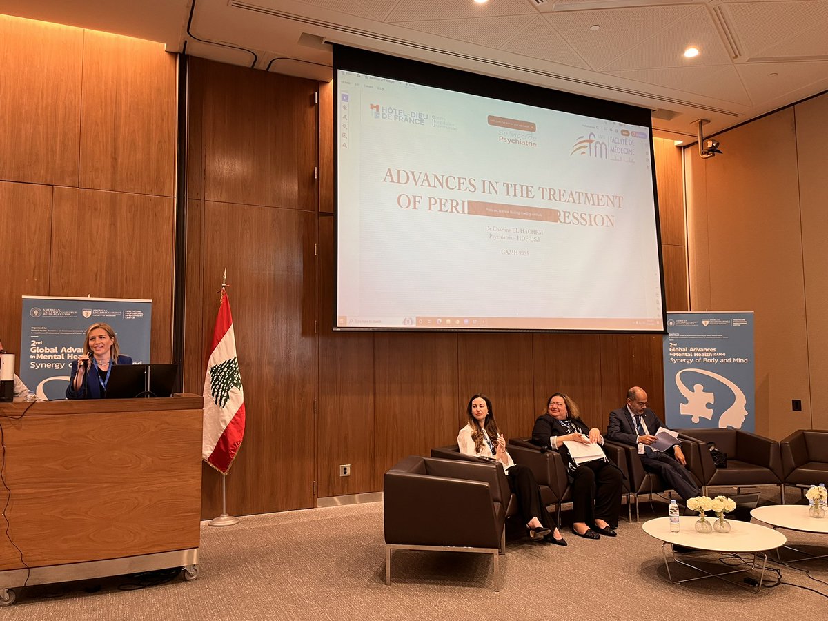 AubmcPsychiatry's tweet photo. Dr Charline Hachem lead a very interesting talk on “Advances in the Treatment of #PerinatalDepression” 💊as part of our #WomenMentalHealth symposium 👩🏻 https://t.co/JUnjsMLxRZ