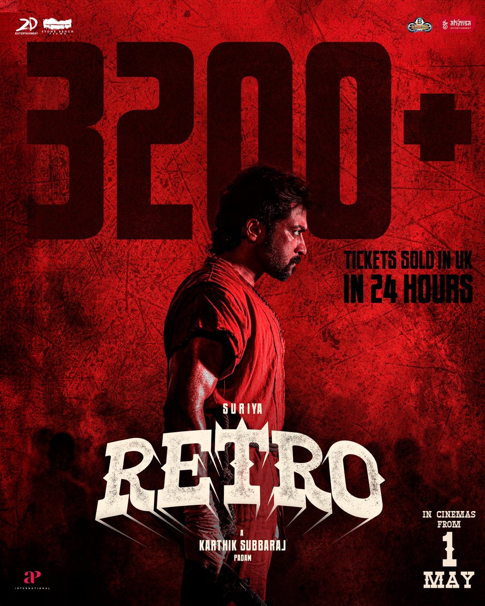 ahimsafilms's tweet photo. 3200+ tickets sold in just over 24 HOURS for #Retro UK — SURIYAISM is in full effect! Let’s push harder and gift Suriya na his BEST EVER OPENING! 🔥🧨🥵 @cinema_boleyn
#Suriya @Suriya_Offl #Jyotika @2D_ENTPVTLTD @karthiksubbaraj @hegdepooja @Music_Santhosh @rajsekarpandian @kaarthekeyens @APIfilms @homescreenent @vithurs_