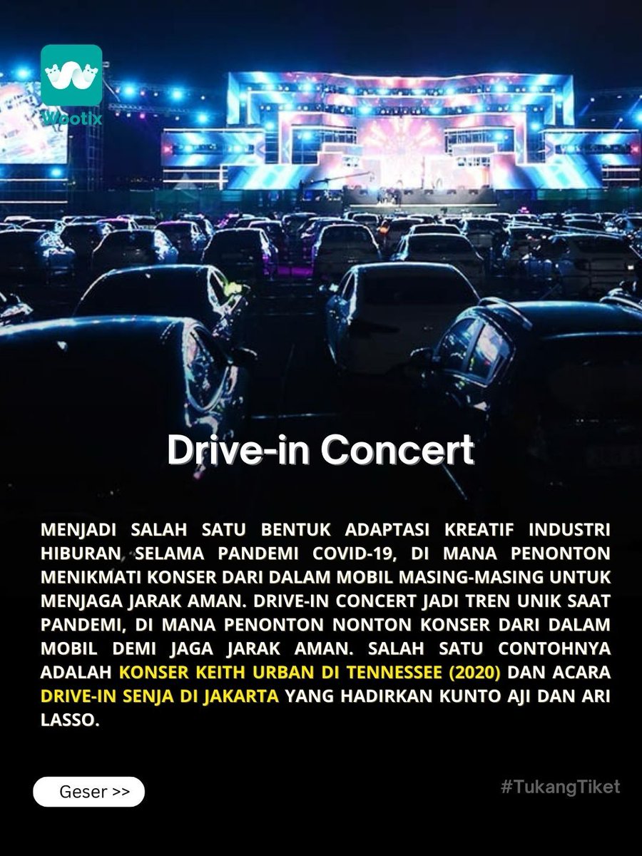 wootix_id's tweet photo. Siapa yang pernah ikut salah satu dari event tersebut hayooo ?

#driveconcert #wootix #liveconcert

See translation https://t.co/aTkFeVvtcF
