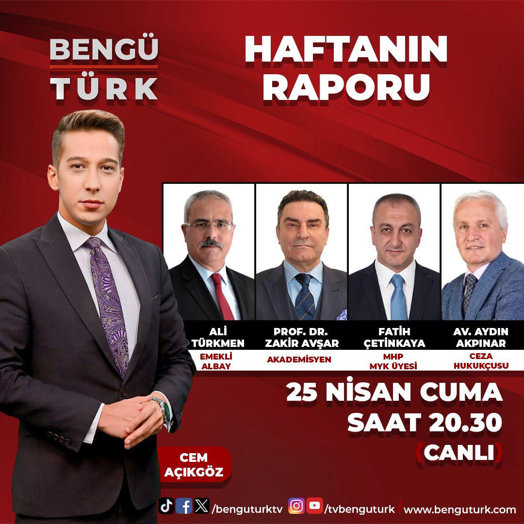Fatih ÇETİNKAYA (@fth_cetinkaya) on Twitter photo Bugün saat 20:30’da Bengü Türk’te, Cem Açıkgöz’ün hazırlayıp sunduğu, HAFTANIN RAPORU’ndayız.
<a href="/benguturktv/">Bengü Türk</a>
<a href="/cemacikgozz/">Cem Açıkgöz</a>
#HaftanınRaporu Bugün saat 20:30’da Bengü Türk’te, Cem Açıkgöz’ün hazırlayıp sunduğu, HAFTANIN RAPORU’ndayız.
<a href="/benguturktv/">Bengü Türk</a>
<a href="/cemacikgozz/">Cem Açıkgöz</a>
#HaftanınRaporu