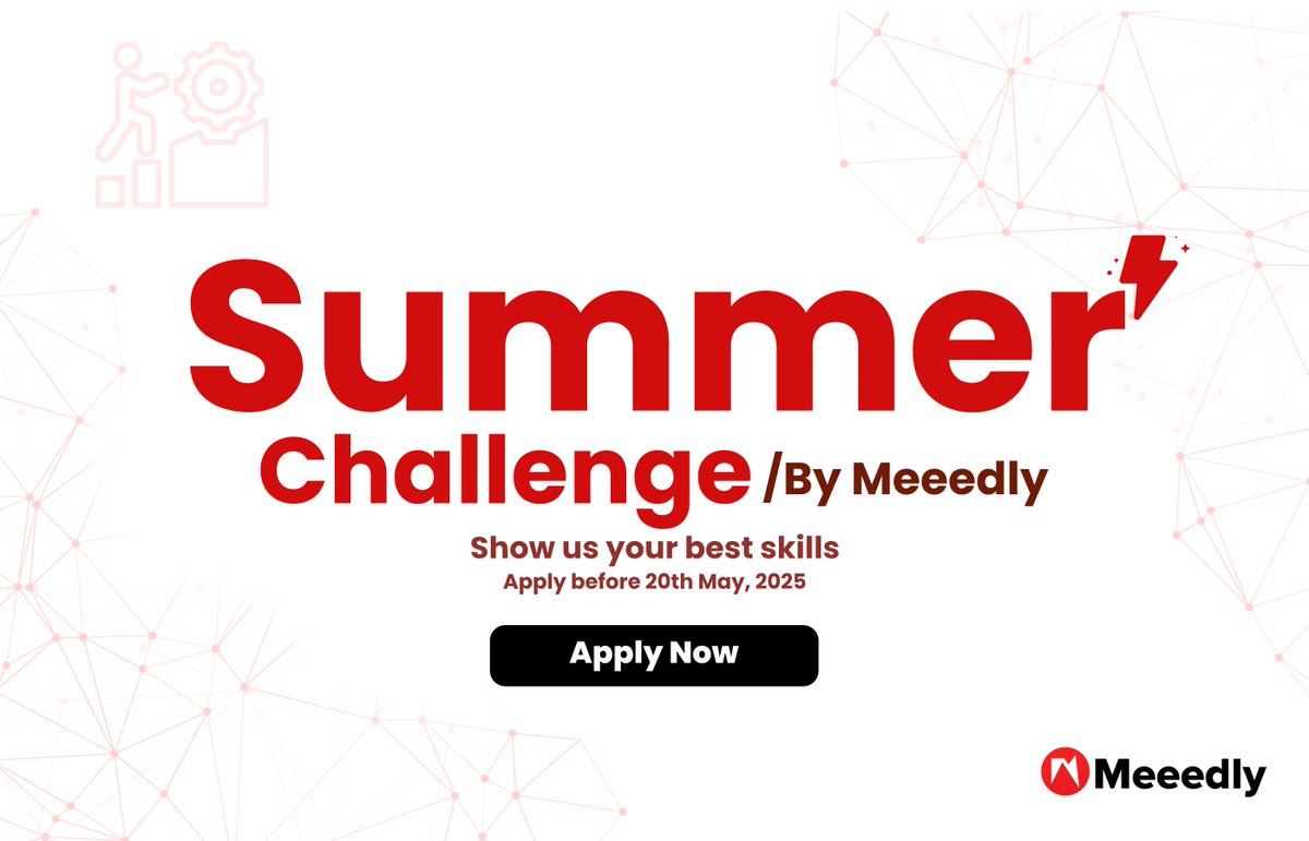 Meeedly's tweet photo. Introducing the 𝐌𝐞𝐞𝐞𝐝𝐥𝐲 𝐒𝐮𝐦𝐦𝐞𝐫 𝐂𝐡𝐚𝐥𝐥𝐞𝐧𝐠𝐞 2025 — a 3-week remote experience where innovation meets execution leading to internships and full-time opportunities at Meeedly globally. https://t.co/rB7l6FP4xF