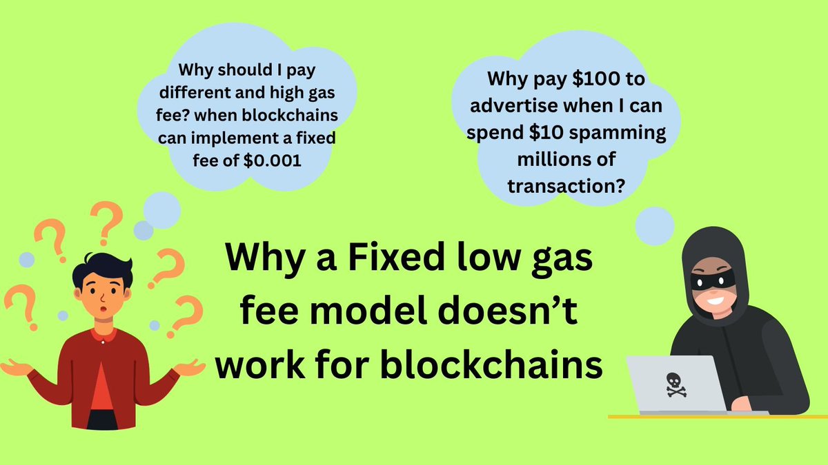 marilyn100x's tweet image. The blockchain war has always been about reducing the gas fee and scaling the chain but why aren't blockchains using a fixed gas fee of $0.01 or $0.001 rather than a demand based fee?
Lets find it out!
We all know that anyone can submit a transaction on blockchain. If the fees…