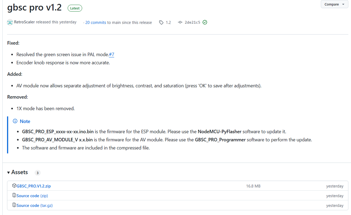GBSC PRO 
NEW Firmware V 1.2
github.com/RetroScaler/gb…