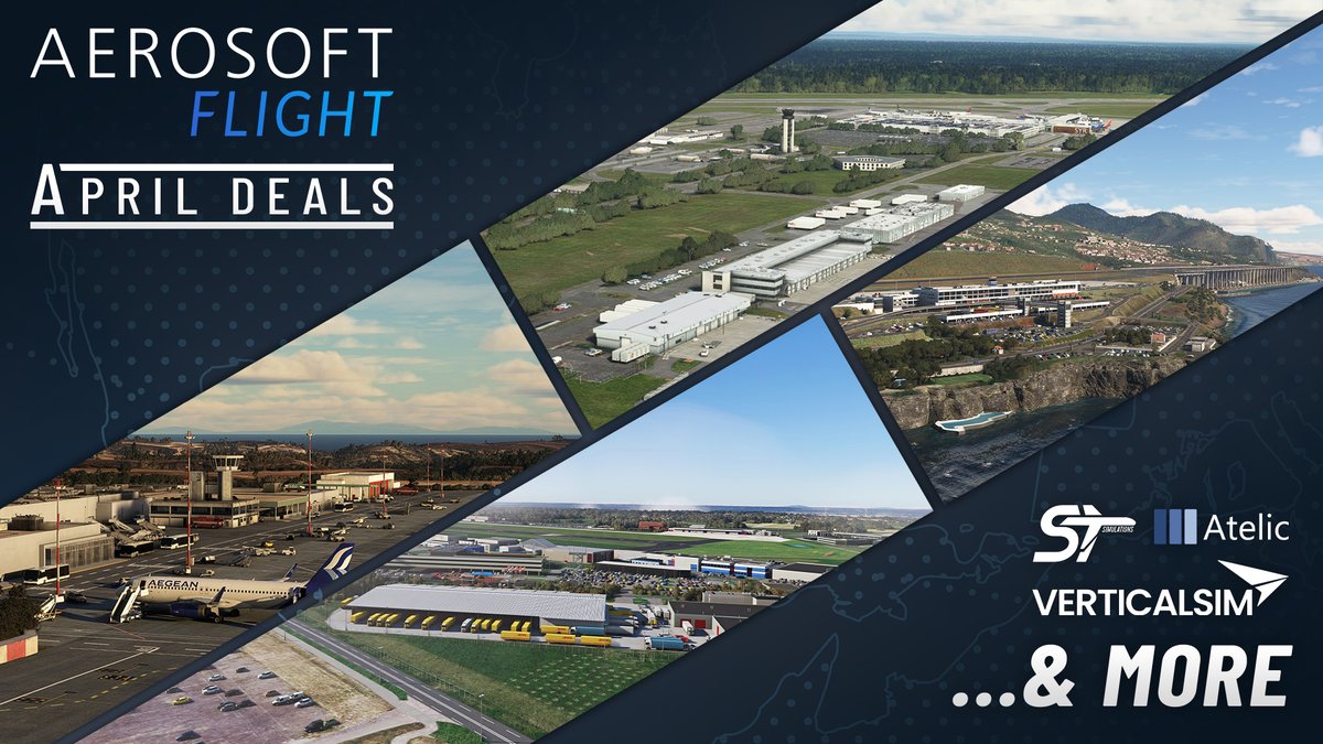 AerosoftGmbH's tweet photo. Right now you can save up to 50% on many MSFS &amp; X-Plane sceneries by ST Simulations, BravoAirspace and more in the Aerosoft shop!
Explore all deals: https://t.co/LsfJvc5AK3 https://t.co/jelNOqPP4C