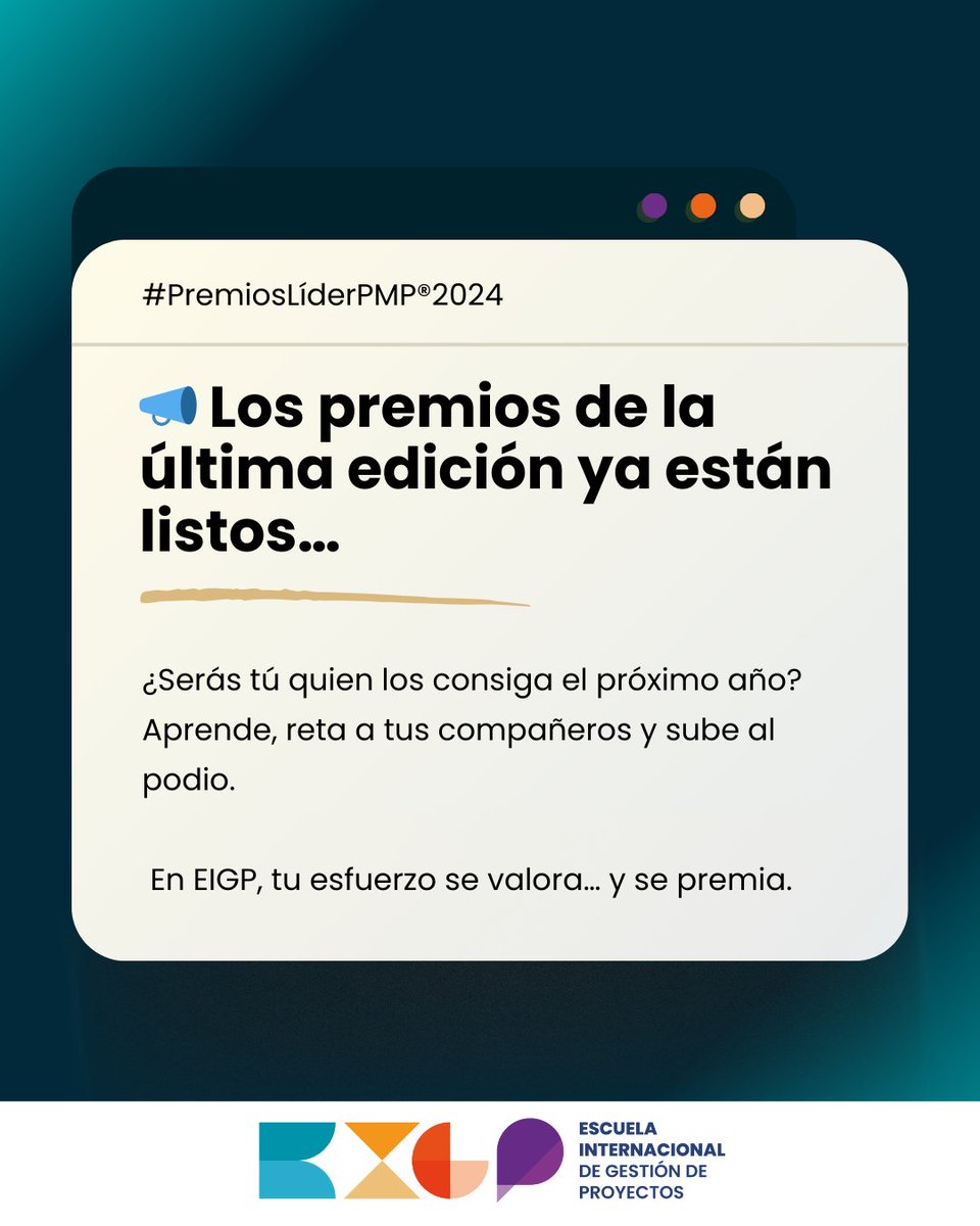 EIGPProyectos's tweet photo. 🏆 Ya tenemos a los ganadores de nuestra gamificación anual del curso PMP®.

En EIGP nos gusta premiar el esfuerzo. Por eso, cada año organizamos los Premios Líderes PMP®, una forma de gamificar el rendimiento en el curso.

📣 ¿Te animas a competir en la próxima edición?

#PMP https://t.co/mukBKxur3R