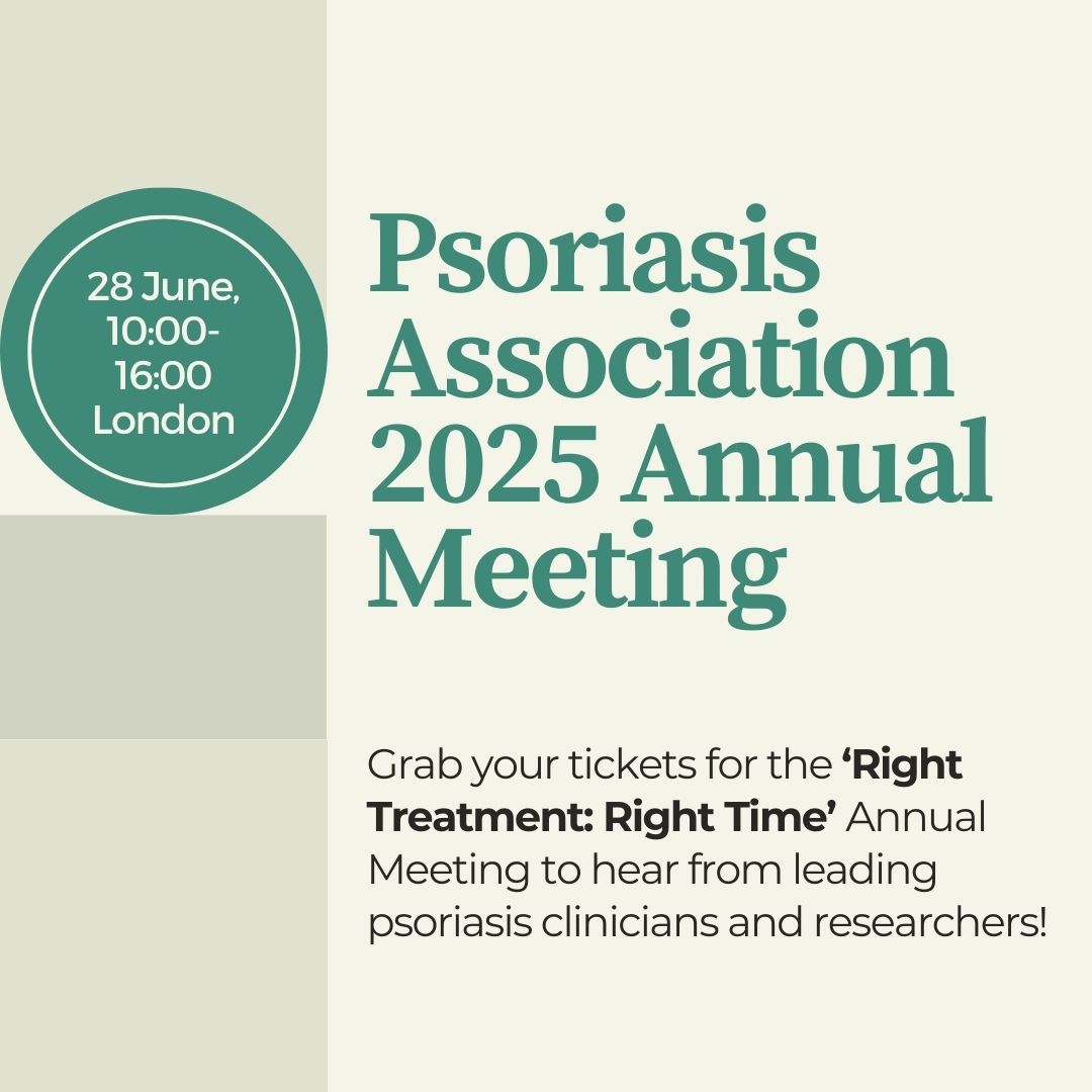 myskinstudy's tweet image. 📣 Booking is live for the ‘Right Treatment: Right Time’ Annual Meeting!

📆Saturday 28 June 2025
📍County Hall, London
📲Head to the @PsoriasisUK website to book

The Psoriasis Association is our long-standing research partner and funder of the #mySkin study.

#psoriasisresearch