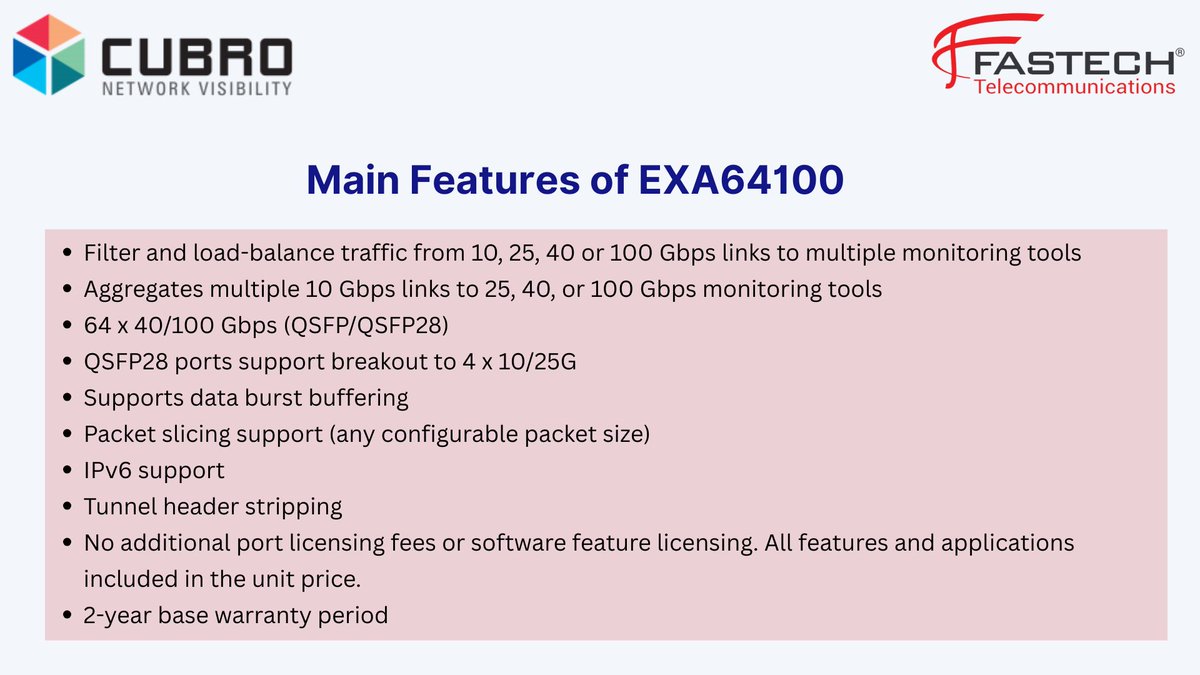 fastech_T's tweet image. 🚀 Meet the EXA64100 – a high-performance network packet broker built for top-tier traffic aggregation, filtering, duplication &amp;amp; load balancing.
Powered by programmable switching &amp;amp; multi-core architecture for ultra-efficient data flow.
cing 

#FastechTelecommunications