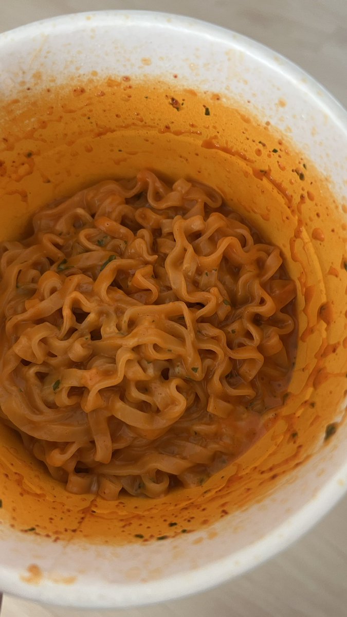 A popular recipe among Koreans!
Name: Sexy Kkareubo-Buldak

1. Open the lid, add the spicy sauce, add only half the water, and microwave for 2 minutes.
2. Add the powder and microwave it for 2 minutes.
3. add the mozzarella cheese and microwave it for 2 minutes.
That's so crazy🤤