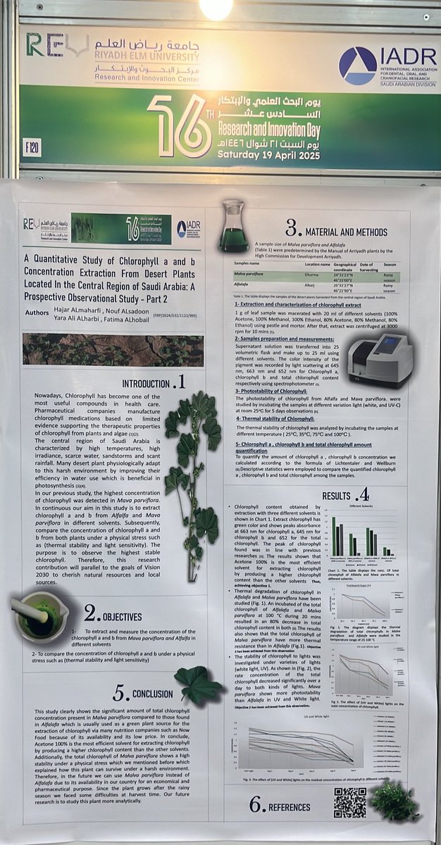 مشاركتنا في #يوم_البحث_العلمي_السادس_عشر
في #جامعة_رياض_العلم 

مع الدكتورة : 
Dr. Nouf Alsadoon 
وطالباتي العظيمات : 
Dr. Yara Alharbi 
Dr. Fatima Alhobil 
 
فريق بحثي عظيم جداً 🤍